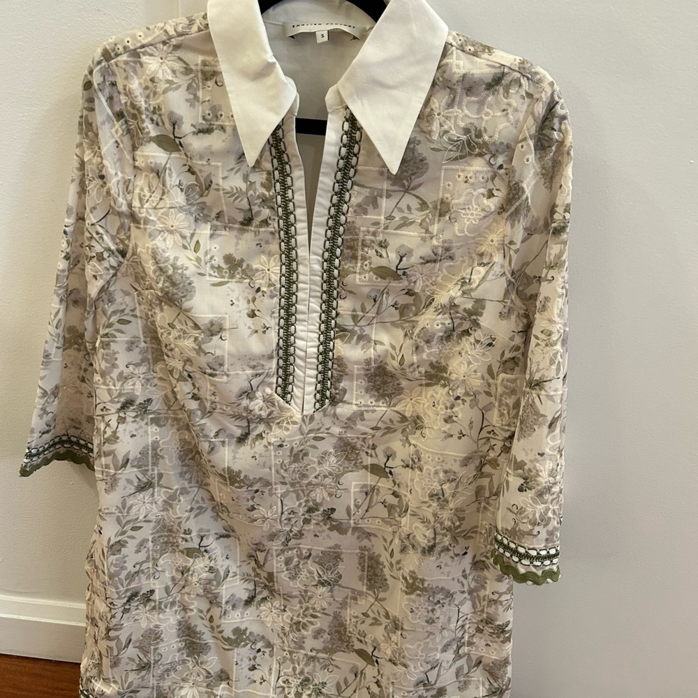 English Factory Floral Print Dress with White and Green Accents